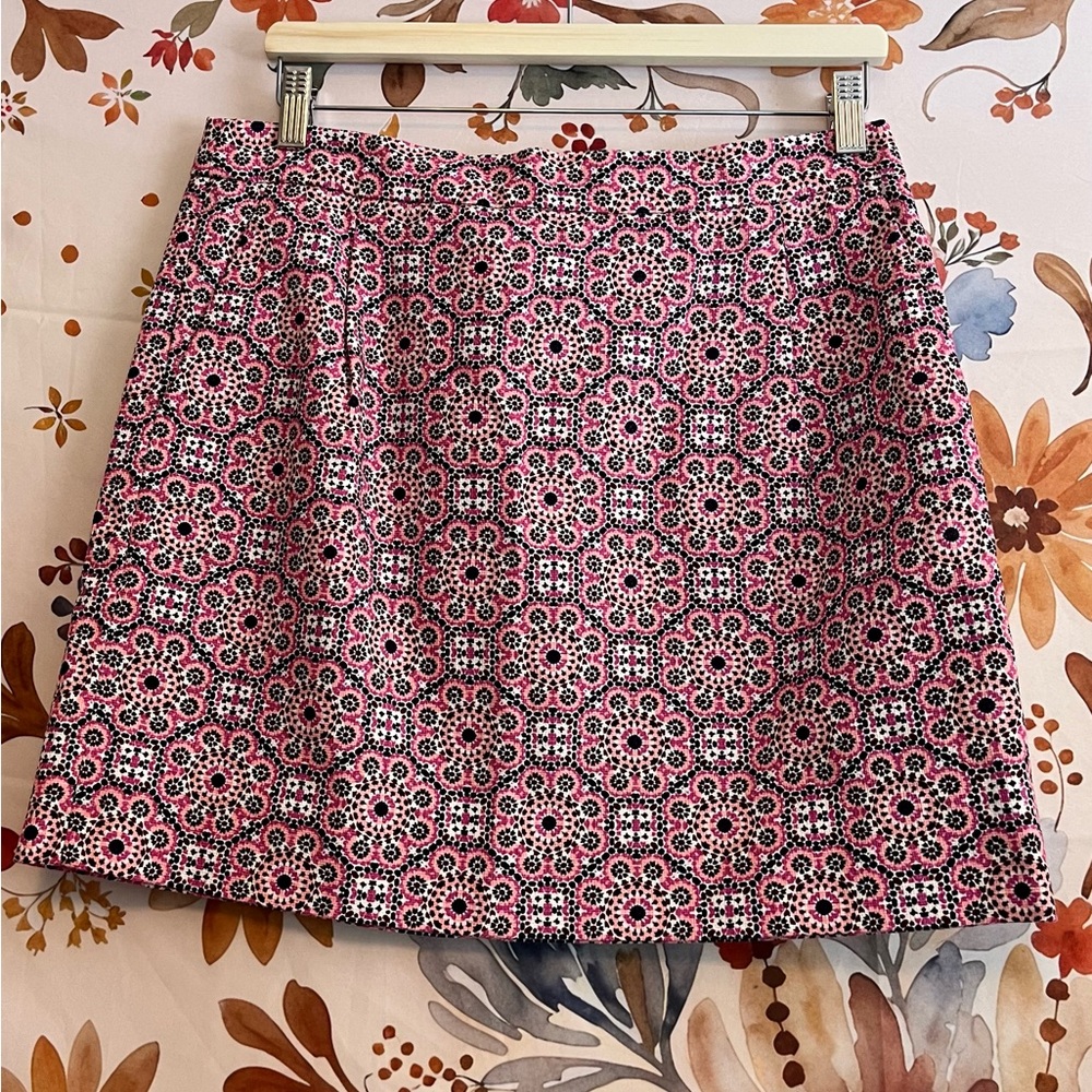 J. Crew Womens 8 Skirt Pink Navy Ornate Print Mediterranean Spring Summer Preppy